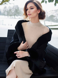 Imitation Mink Collar Knit Shawl: Autumn/Winter Retro Cape, Elegant, Versatile, and Flattering(BLACK)