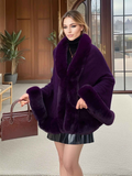 Imitation Mink Collar Knit Shawl: Autumn/Winter Retro Cape, Elegant, Versatile, and Flattering(BLACK)
