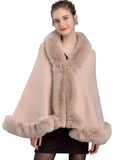 Imitation Mink Collar Knit Shawl: Autumn/Winter Retro Cape, Elegant, Versatile, and Flattering(BLACK)