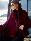 Imitation Mink Collar Knit Shawl: Autumn/Winter Retro Cape, Elegant, Versatile, and Flattering（purple）