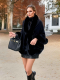 Imitation Mink Collar Knit Shawl: Autumn/Winter Retro Cape, Elegant, Versatile, and Flattering（purple）