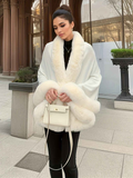 Imitation Mink Collar Knit Shawl: Autumn/Winter Retro Cape, Elegant, Versatile, and Flattering(WHITE)
