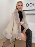 Imitation Mink Collar Knit Shawl: Autumn/Winter Retro Cape, Elegant, Versatile, and Flattering(WHITE)
