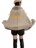 Imitation Mink Collar Knit Shawl: Autumn/Winter Retro Cape, Elegant, Versatile, and Flattering。（claret-red）