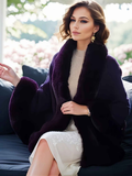 Imitation Mink Collar Knit Shawl: Autumn/Winter Retro Cape, Elegant, Versatile, and Flattering。（claret-red）