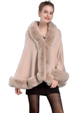 Imitation Mink Collar Knit Shawl: Autumn/Winter Retro Cape, Elegant, Versatile, and Flattering。（claret-red）