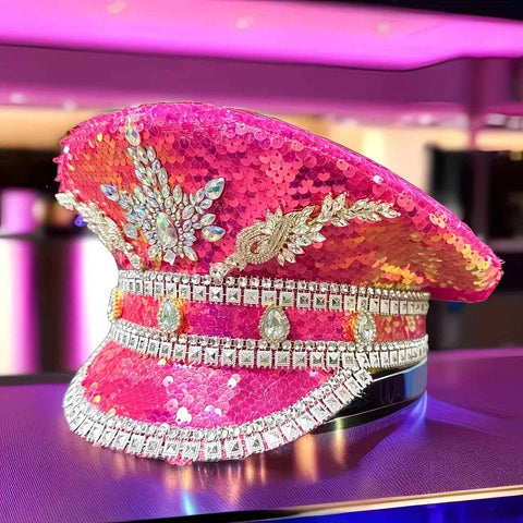Sparkling Rhinestone Captain's Hat, Covered in Sequins, Adorned with Rhinestone Trim, Unisex and Versatile – Shines Bright at Parties and in Daily Wear. In Australia - Darrahopens
