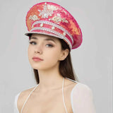 Sparkling Rhinestone Captain's Hat, Covered in Sequins, Adorned with Rhinestone Trim, Unisex and Versatile – Shines Bright at Parties and in Daily Wear.