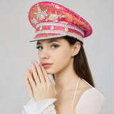 Sparkling Rhinestone Captain's Hat, Covered in Sequins, Adorned with Rhinestone Trim, Unisex and Versatile – Shines Bright at Parties and in Daily Wear.