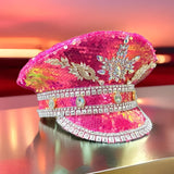 Sparkling Rhinestone Captain's Hat, Covered in Sequins, Adorned with Rhinestone Trim, Unisex and Versatile – Shines Bright at Parties and in Daily Wear.
