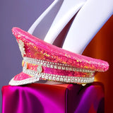Sparkling Rhinestone Captain's Hat, Covered in Sequins, Adorned with Rhinestone Trim, Unisex and Versatile – Shines Bright at Parties and in Daily Wear.