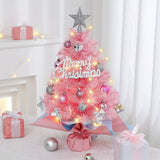 45cm Pink Mini Christmas Tree | Natural Log Base, Pink & Blue Wrapped Design, Star Topper, Letter Sign, Ornaments & Bows, Sweet Desktop Holiday Décor (No Lights Version)