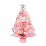 45cm Pink Mini Christmas Tree | Natural Log Base, Pink & Blue Wrapped Design, Star Topper, Letter Sign, Ornaments & Bows, Sweet Desktop Holiday Décor (Including lamp: LED battery warm lamp)