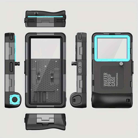 15m Waterproof Phone Case for Diving & Surfing - 1 Hour Underwater Shooting, Dual Seal, Zinc Alloy Buckle, Fits iPhone Samsung Xiaomi up to 6.9 Inch(BLACK+BLUE)