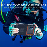 15m Waterproof Phone Case for Diving & Surfing - 1 Hour Underwater Shooting, Dual Seal, Zinc Alloy Buckle, Fits iPhone Samsung Xiaomi up to 6.9 Inch(BLACK+BLUE)