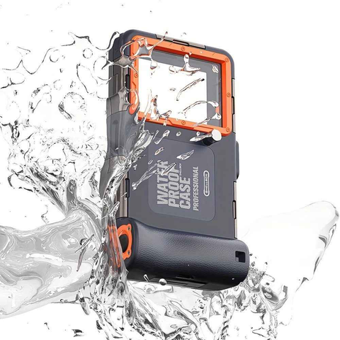 15m Waterproof Phone Case for Diving & Surfing - 1 Hour Underwater Shooting, Dual Seal, Zinc Alloy Buckle, Fits iPhone Samsung Xiaomi up to 6.9 Inch(blue+orange)