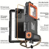 15m Waterproof Phone Case for Diving & Surfing - 1 Hour Underwater Shooting, Dual Seal, Zinc Alloy Buckle, Fits iPhone Samsung Xiaomi up to 6.9 Inch(blue+orange)