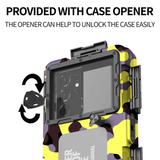 15m Waterproof Phone Case for Diving & Surfing - 1 Hour Underwater Shooting, Dual Seal, Zinc Alloy Buckle, Fits iPhone Samsung Xiaomi up to 6.9 Inch(Camouflage yellow+black)