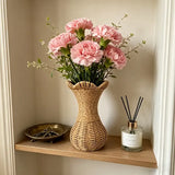 Rattan-Look Hourglass Vase, Petal Rim Adds Elegance — Handcrafted Dried Flower Décor for Living Room./No cloth standard payment