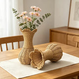 Rattan-Look Hourglass Vase, Petal Rim Adds Elegance — Handcrafted Dried Flower Décor for Living Room./No cloth standard payment