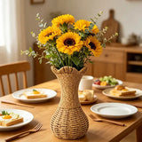 Rattan-Look Hourglass Vase, Petal Rim Adds Elegance — Handcrafted Dried Flower Décor for Living Room./No cloth standard payment