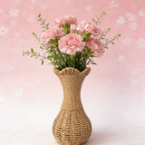Rattan-Look Hourglass Vase, Petal Rim Adds Elegance — Handcrafted Dried Flower Décor for Living Room./No cloth standard payment