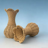 Rattan-Look Hourglass Vase, Petal Rim Adds Elegance — Handcrafted Dried Flower Décor for Living Room./No cloth standard payment