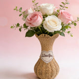 Rattan-Look Hourglass Vase, Petal Rim Adds Elegance — Handcrafted Dried Flower Décor for Living Room./No cloth standard payment