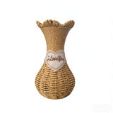 Rattan-Look Hourglass Vase, Petal Rim Adds Elegance — Handcrafted Dried Flower Décor for Living Room./No cloth standard payment