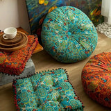 Bohemian Thick Cushion: Ethnic print with tassel trim, 100% polyester soft and resilient, suitable for both square and round shapes in all seasons, easy hand-wash care, adds an exotic flair to your home decor. (Square, Blue) In Australia - Darrahopens