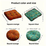 Bohemian Thick Cushion: Ethnic print with tassel trim, 100% polyester soft and resilient, suitable for both square and round shapes in all seasons, easy hand-wash care, adds an exotic flair to your home decor. (Square, Blue)
