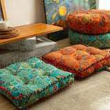 Bohemian Thick Cushion: Ethnic print with tassel trim, 100% polyester soft and resilient, suitable for both square and round shapes in all seasons, easy hand-wash care, adds an exotic flair to your home decor. (Square, Blue)