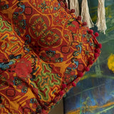 Bohemian Thick Cushion: Ethnic print with tassel trim, 100% polyester soft and resilient, suitable for both square and round shapes in all seasons, easy hand-wash care, adds an exotic flair to your home decor. (Square, Blue)