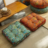 Bohemian Thick Cushion: Ethnic print with tassel trim, 100% polyester soft and resilient, suitable for both square and round shapes in all seasons, easy hand-wash care, adds an exotic flair to your home decor. (Square, Blue)