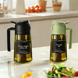 Dark Glass Light-Blocking Oil Dispenser, Dual-Use Press Spray & Pour, Kitchen Oil Control & Freshness.BLACK