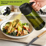 Dark Glass Light-Blocking Oil Dispenser, Dual-Use Press Spray & Pour, Kitchen Oil Control & Freshness.BLACK