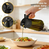 Dark Glass Light-Blocking Oil Dispenser, Dual-Use Press Spray & Pour, Kitchen Oil Control & Freshness.BLACK