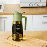Dark Glass Light-Blocking Oil Dispenser, Dual-Use Press Spray & Pour, Kitchen Oil Control & Freshness.BLACK