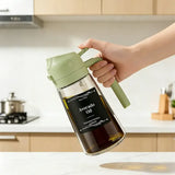 Dark Glass Light-Blocking Oil Dispenser, Dual-Use Press Spray & Pour, Kitchen Oil Control & Freshness./GREEN