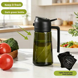Dark Glass Light-Blocking Oil Dispenser, Dual-Use Press Spray & Pour, Kitchen Oil Control & Freshness./GREEN