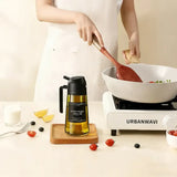 Dark Glass Light-Blocking Oil Dispenser, Dual-Use Press Spray & Pour, Kitchen Oil Control & Freshness./GREEN