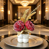 Light luxury simulated peony potted plant, handcrafted petals realistic and full, pumpkin planter round and versatile, no maintenance ready to display upon opening, brightens up new Chinese-style home spaces.(white)