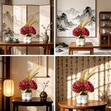 Light luxury simulated peony potted plant, handcrafted petals realistic and full, pumpkin planter round and versatile, no maintenance ready to display upon opening, brightens up new Chinese-style home spaces.(white)