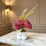 Light luxury simulated peony potted plant, handcrafted petals realistic and full, pumpkin planter round and versatile, no maintenance ready to display upon opening, brightens up new Chinese-style home spaces.(white)