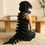 Dinosaur Spine Skeleton Plush Hat – 1-Meter 3D Design, Soft & Comfortable, Party Fun Photo-Ready Prop. (BLACK) In Australia - Darrahopens