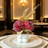 Light luxury simulated peony potted plant, handcrafted petals realistic and full, pumpkin planter round and versatile, no maintenance ready to display upon opening, brightens up new Chinese-style home spaces.(wine red) In Australia - Darrahopens