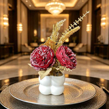 Light luxury simulated peony potted plant, handcrafted petals realistic and full, pumpkin planter round and versatile, no maintenance ready to display upon opening, brightens up new Chinese-style home spaces.(wine red) In Australia - Darrahopens