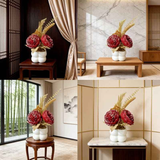Light luxury simulated peony potted plant, handcrafted petals realistic and full, pumpkin planter round and versatile, no maintenance ready to display upon opening, brightens up new Chinese-style home spaces.(wine red) In Australia - Darrahopens