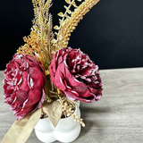 Light luxury simulated peony potted plant, handcrafted petals realistic and full, pumpkin planter round and versatile, no maintenance ready to display upon opening, brightens up new Chinese-style home spaces.(wine red) In Australia - Darrahopens