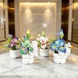 Simulated iris potted plant, floral artistry vibrant and colorful, pumpkin planter round and versatile, no maintenance ready to display upon opening, brightens up new Chinese-style and light luxury home spaces.（fuchsia） In Australia - Darrahopens
